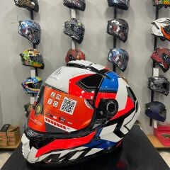 MT Helmets Kask Mt Thunder 4 Sv Valıant A0 Parlak Inci Beyaz Mavi Kırmızı