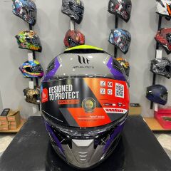 MT Helmets Kask Mt Thunder 4 Sv Valıant B2 Parlak Gri Mor Sarı