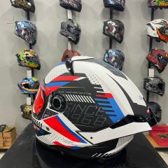 MT Helmets -Thunder 4 SV Luminence A7 Mat Beyaz/Kırmızı/Mavi Kapalı Kask