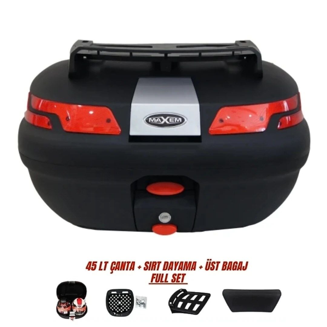 Maxem SL45 Full Set Motosiklet Topcase Arka Çanta (Arka Çanta+Sırtlık+Üst Bagaj)