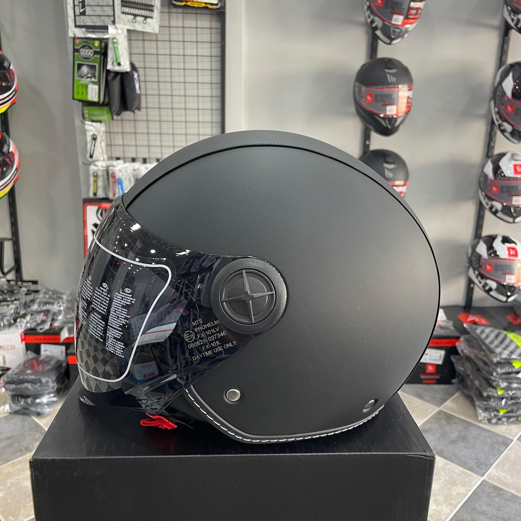 MTS FX-101 Leather Motosiklet Açık Kask (Mat Siyah Suni Deri)