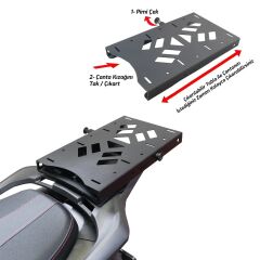 GP Kompozit Honda SH 125 2024-2025 Uyumlu Pratik Tak-Çıkar Kızaklı Arka Çanta Demiri Siyah