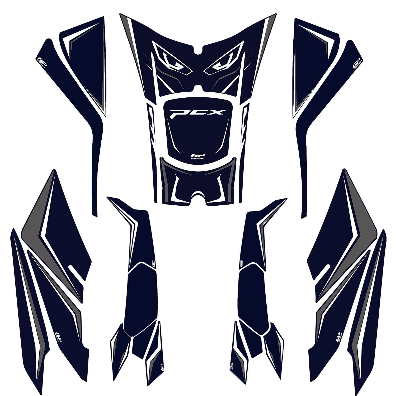 GP Kompozit Honda PCX 125 / 150 2025-2026 Uyumlu Full Tank Pad Seti Mavi